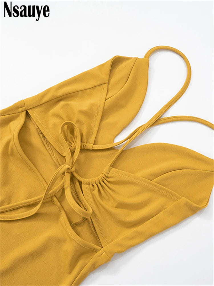 Nsauye Evening Party Sexy Short Summer Dress Casual Basic Backless Mini Wrap High Waisted New Fashion Women Dresses Night Club