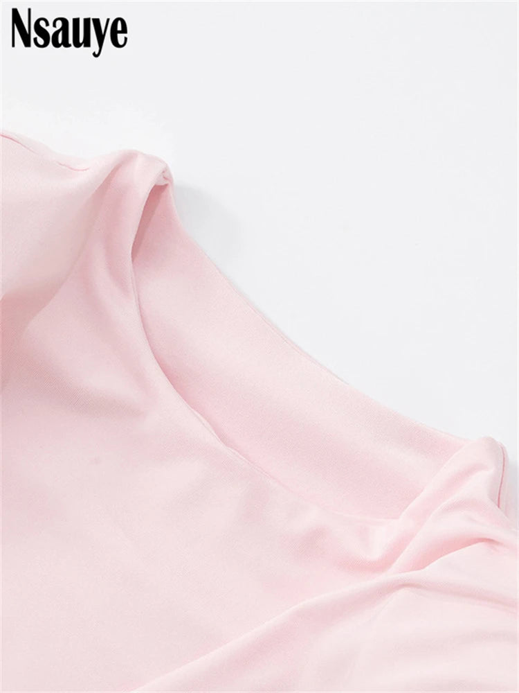 Nsauye Sleeveless Mini Dress With Ribbon Female Sexy Elegant Pink Beach Vacation Party Short Dresses 2025 Summer Women Robes New