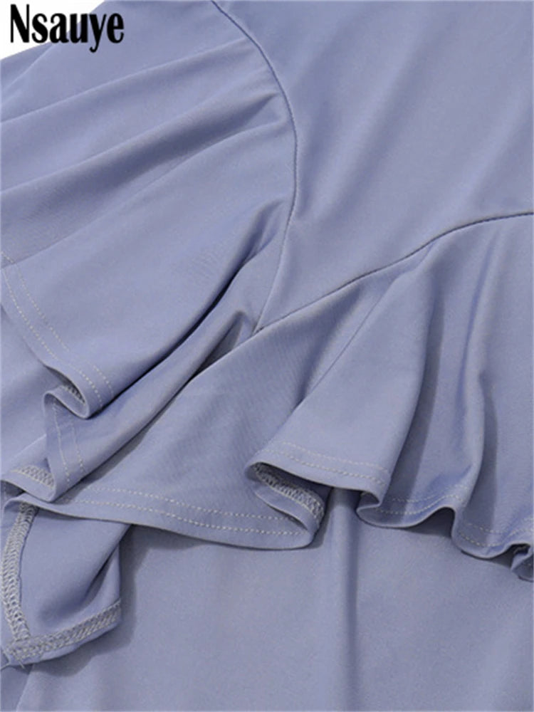 Nsauye 2025 Summer Sexy Backless Ruffles Long Sleeve Maxi Dress Women Clothes Outfits Vestidos Party Night Club Elegant Dress