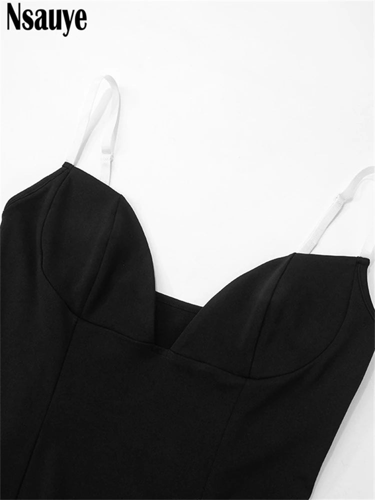 Nsauye 2024 Sleeveless Women Sexy Mini Bodycon Elegant Dress Holiday Backless Evening Party Clubwear Summer Dress V Neck 2024