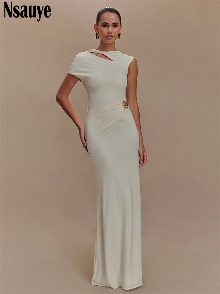 Nsauye Evening Dress Women White Casual Party Night Club Chic Backless Sexy Elegant New Fashion Wrap Long Summer Maxi Dress 2025