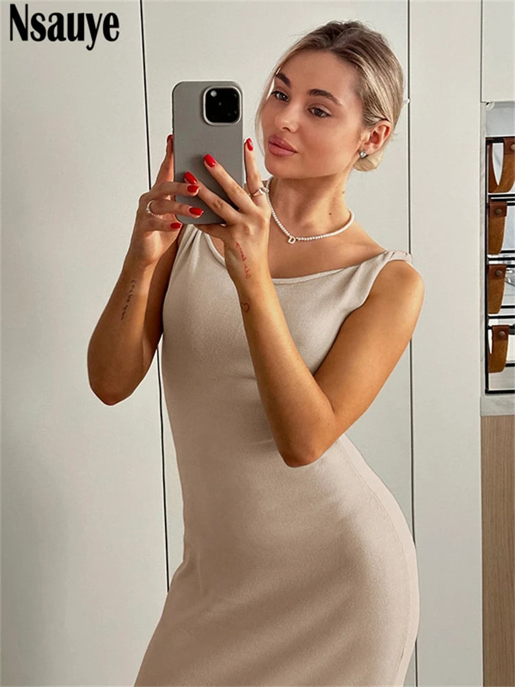 Nsauye Pullover Sexy Evening Party Elegant Dress Black Women Long New Fashion Summer Night Club Bodycon Casual Basic Dress 2025