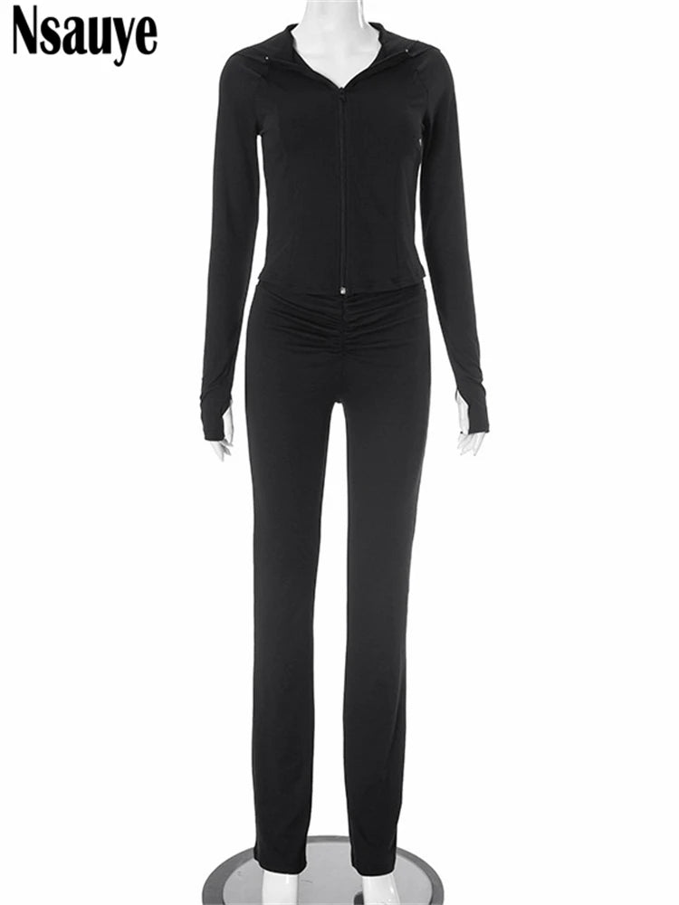 Nsauye Women Casual Sport Basic Tracksuit Outfits Hoodies Long Sleeve Shirt Tops Skinny Sexy Pants Fashion Two Piece Set 2025