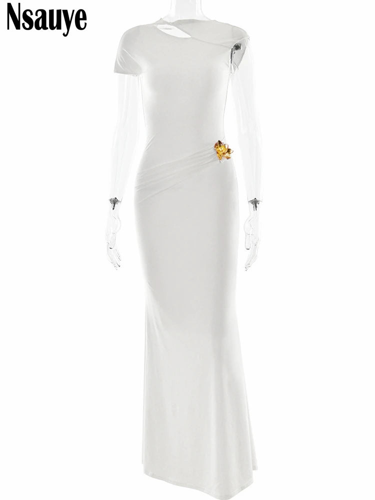 Nsauye Evening Dress Women White Casual Party Night Club Chic Backless Sexy Elegant New Fashion Wrap Long Summer Maxi Dress 2025