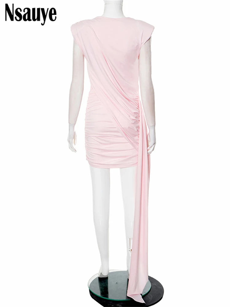 Nsauye Sleeveless Mini Dress With Ribbon Female Sexy Elegant Pink Beach Vacation Party Short Dresses 2025 Summer Women Robes New