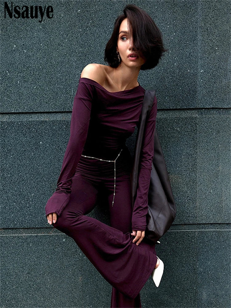 Nsauye Women Casual Basic Tracksuit Y2K 2024 Long Sleeve T Shirt Tops High Waisted Sexy Club Pants Two Piece Set 2024 Winter