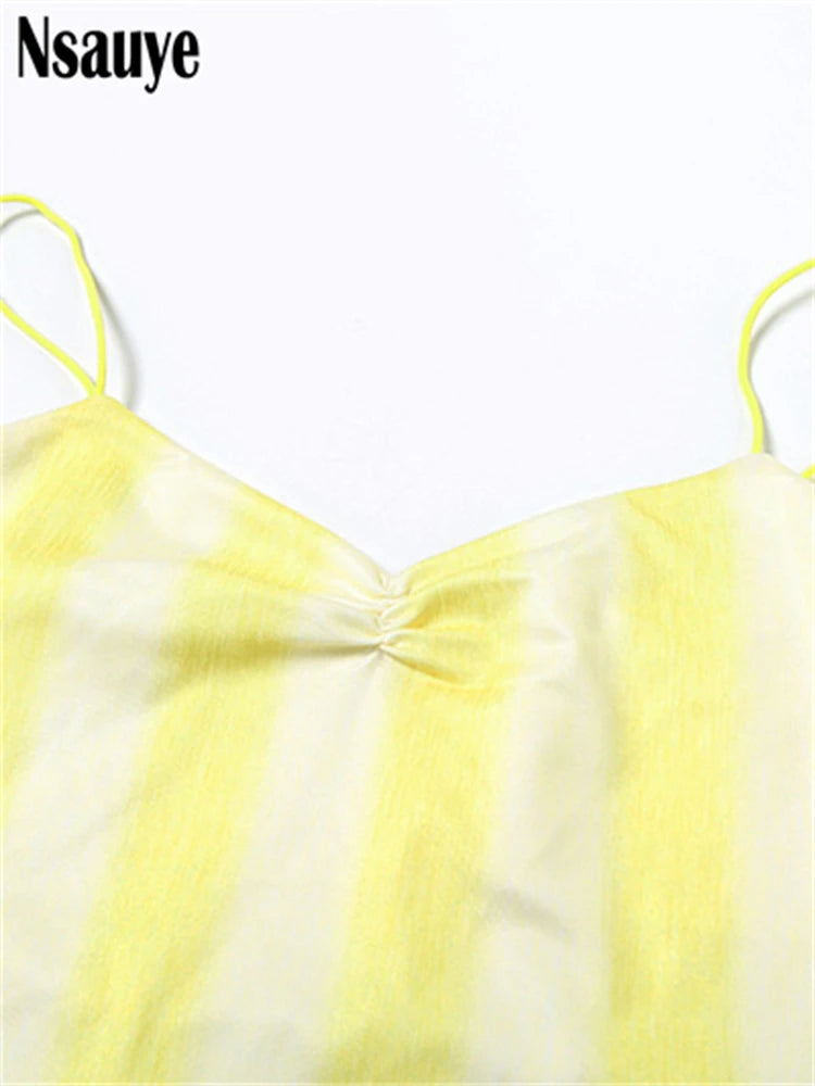 Nsauye 2025 Women Sexy Mini Dress Striped Summer New Fashion Strap Sleeveless Streetwear Beach Party Dresses Backless Elegant