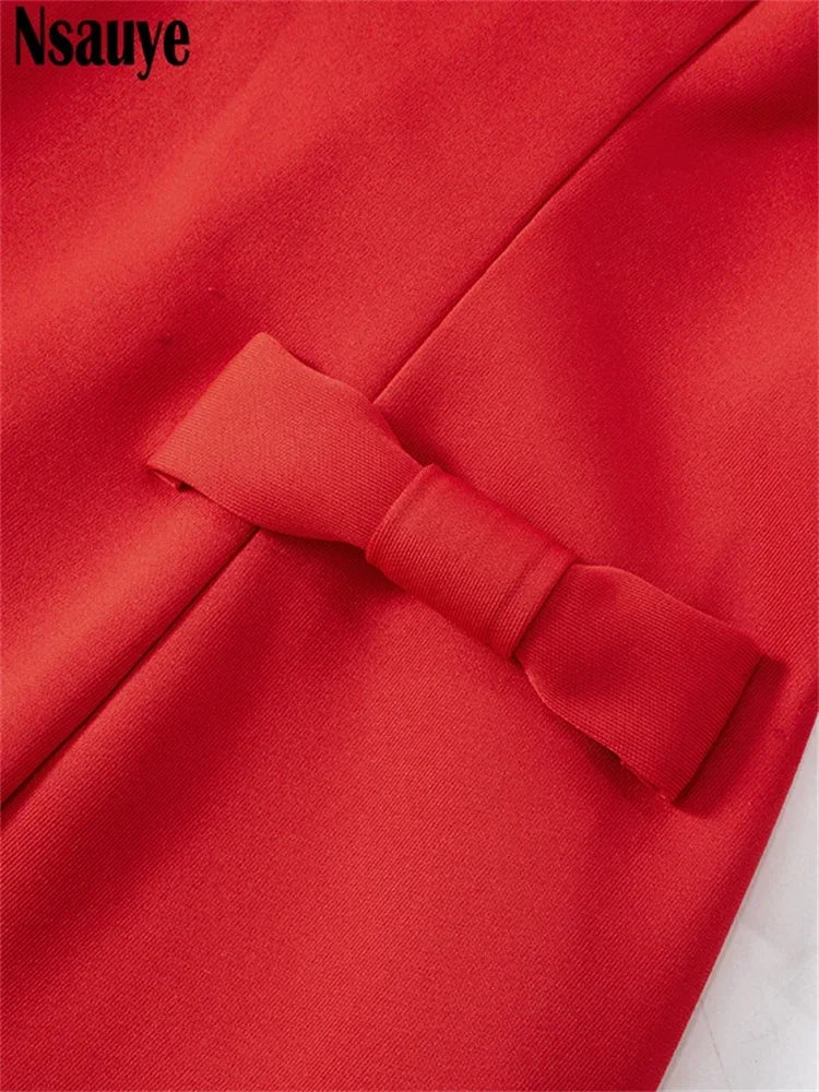 Nsauye Sexy Elegant Party Dress For Women Winter 2024 Long Sleeve Red Clothes Sexy Holiday Evening Night Club Fashion Dresses