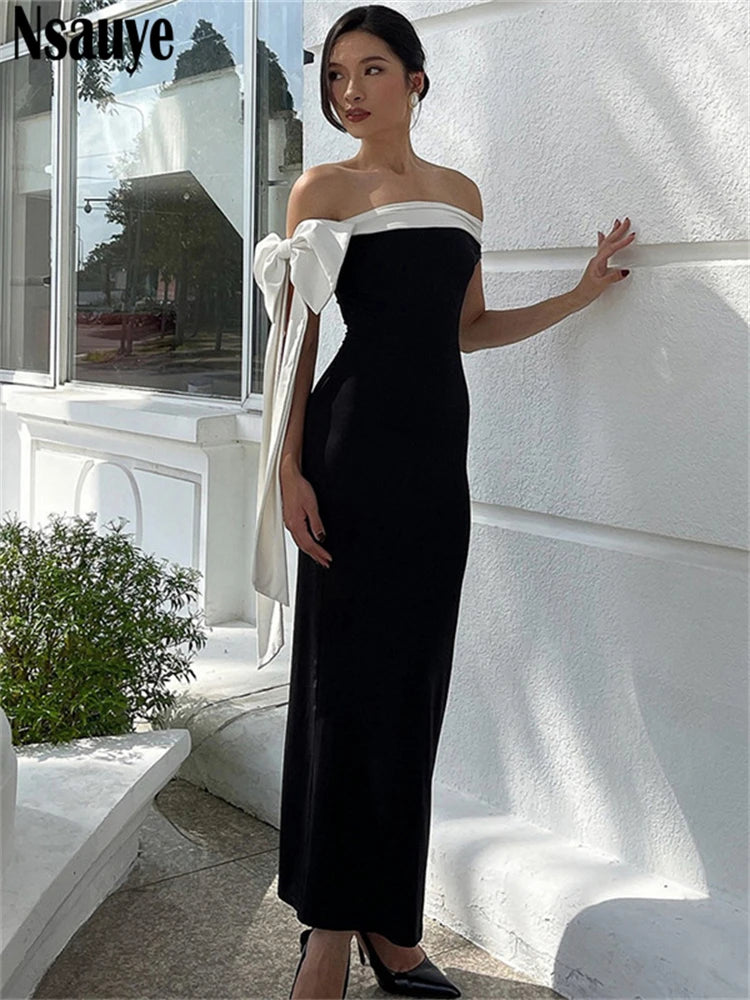 Nsauye Dress 2025 Women Party Elegant Long Sexy Night Club New Fashion Off Shoulder Lace Up Bodycon Summer Party Dress Clothes