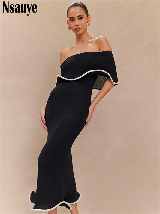Nsauye Sexy Off Shoulder Women Long New Fashion Elegant Night Club Dress Summer Spring Clothes Evening Party Ruffles Dress 2025