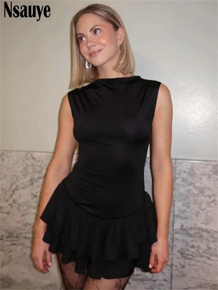 Nsauye Casual Streetwear Fashion Female Mini Bodycon Y2K Ruffles Dress Evening Party Women Club Short Summer Dress  Elegant 2024