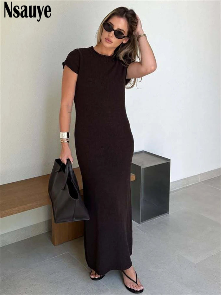 Nsauye Women Pullover Sexy Evening Party Knitted Night Club Dress Long Maxi Summer Sleeveless 2025 Casual Fashion Basic Dress