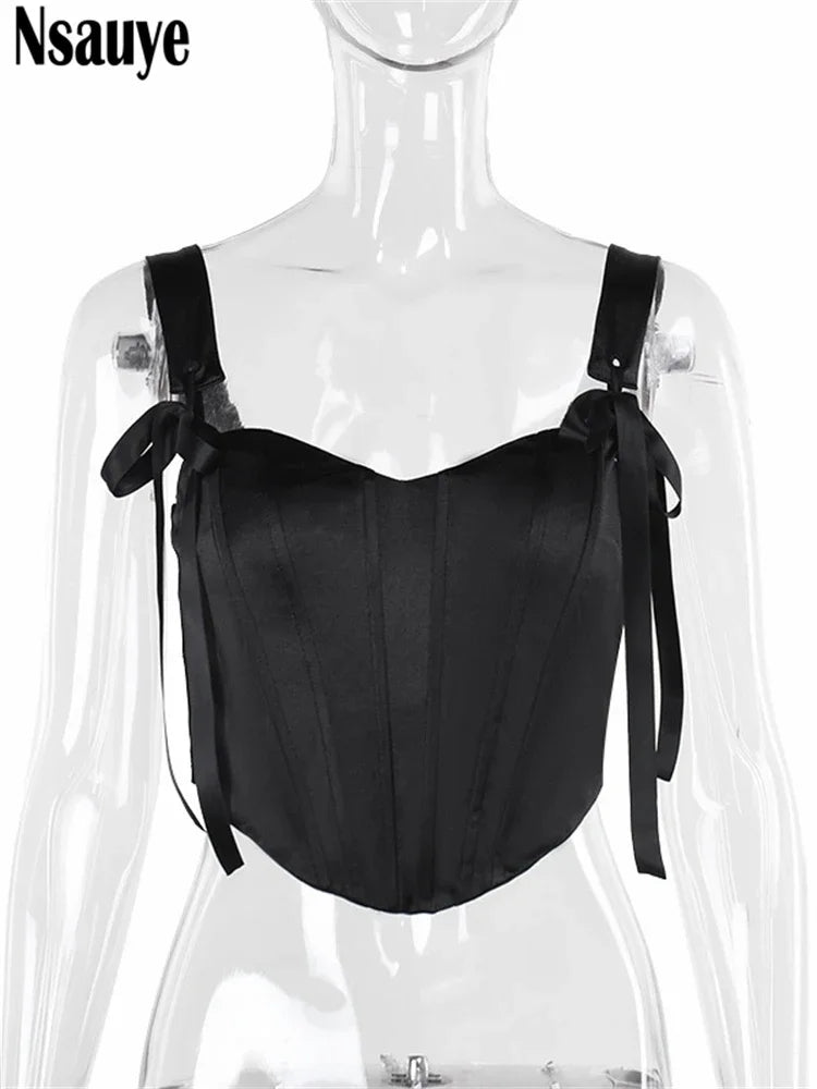 Nsauye Casual Women Sexy Fashion Satin Mini Skinny Y2K Corset Crop Tops 2025 Spring Summer Female Night Club Red Tank Tops Vest