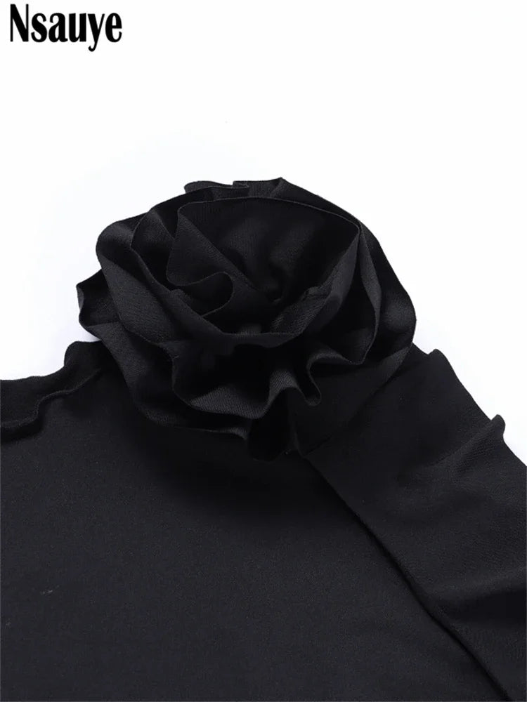 Nsauye Y2K Women Sexy Skirt Two Piece Set Summer Flower Ruffles Mini Fashion Crop Tops And Wrap Skirt Suit Club Streetwear 2023
