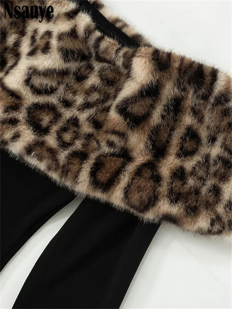 Nsauye Women Clothing Outfits Sexy Club Evening Party Fashion Off Shoulder Leopard Print Wrap Dress Elegant Long Sleeve 2024