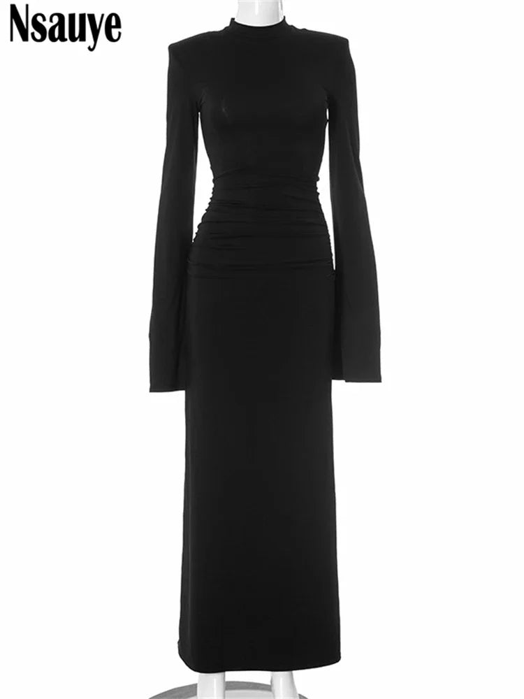 Nsauye 2024 Winter Sexy Elegant Party Dress For Women Vintage Clubwear Evening Birthday Holiday Long Sleeve Wrap Maxi Dresses