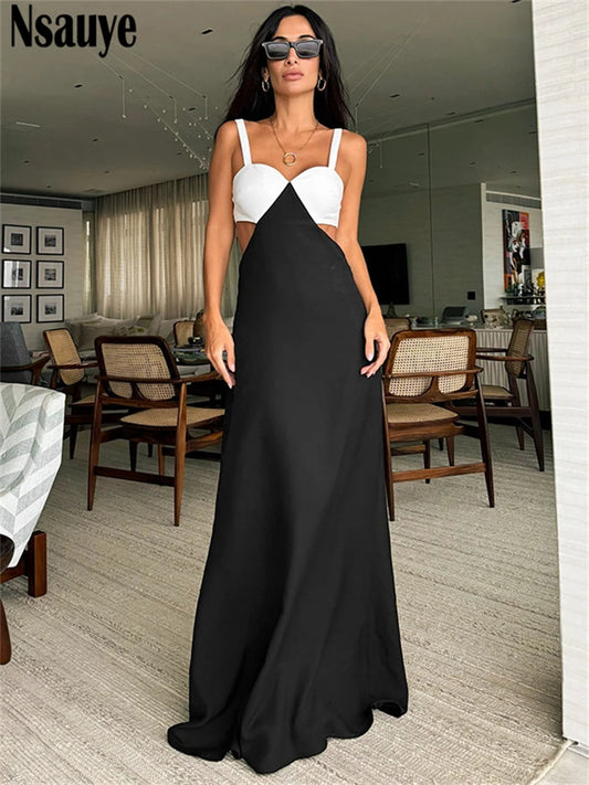 Nsauye New Fashion Sexy Cut Out Elegant Long Evening Party Night Clubwear Dress Long Women Summer 2025 Clothes Dress Pullover