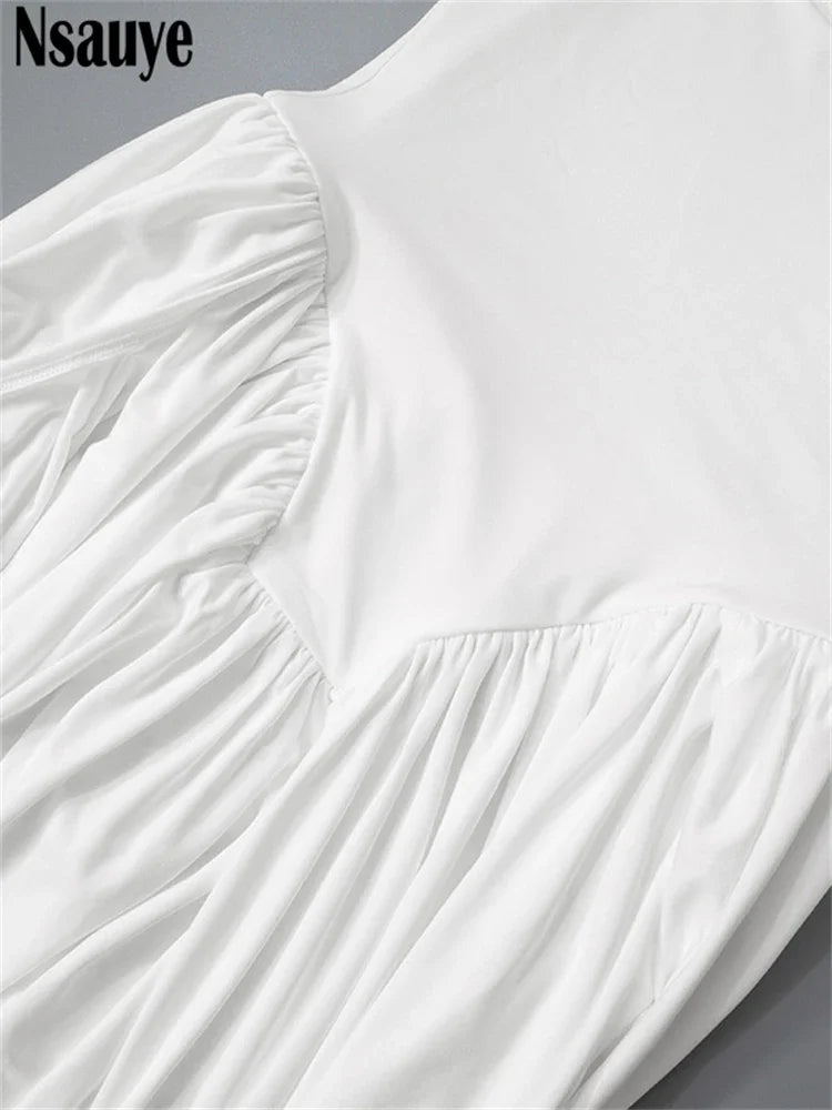 Nsauye Sexy Women High Split Fashion Party Evening Night Club Wrap Y2K White Dress Summer 2024 Sleeveless Casual Beach Dresses