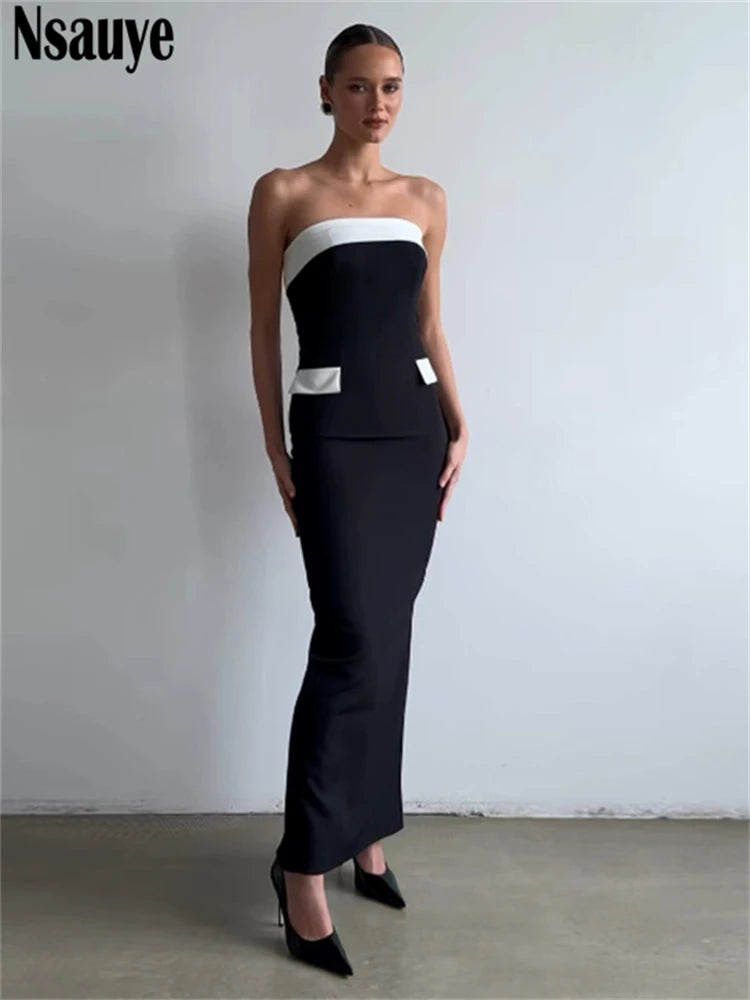 Nsauye Elegant Strapless Dress Women Clothes New Fashion Bodycon Long Sexy Night Club Evening Party Off Shoulder Dress Summer