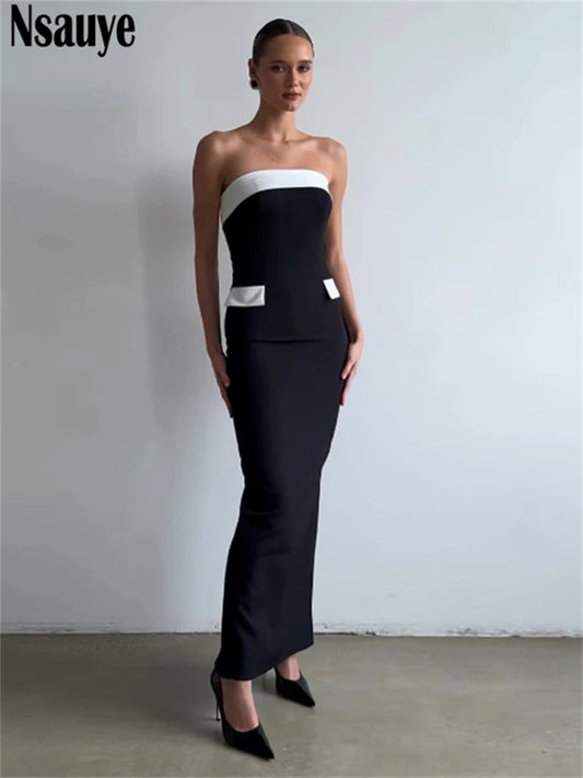 Nsauye Elegant Strapless Dress Women Clothes New Fashion Bodycon Long Sexy Night Club Evening Party Off Shoulder Dress Summer