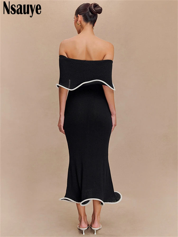 Nsauye Sexy Off Shoulder Women Long New Fashion Elegant Night Club Dress Summer Spring Clothes Evening Party Ruffles Dress 2025