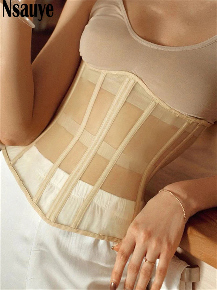 Nsauye Female Crop Top Sexy Off Shoulder See Through Summer 2022 Sleeveless Tube Y2K Corset Tops Women Party Club Tank Top