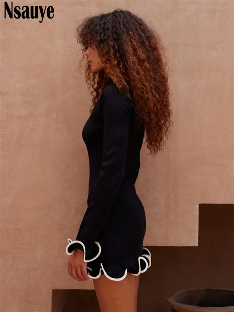 Nsauye Women 2024 Sexy Evening Party Night Club Dress 2024 Fashion Y2K Pullover Long Sleeve Knitted Casual Winter Dress Bodycon