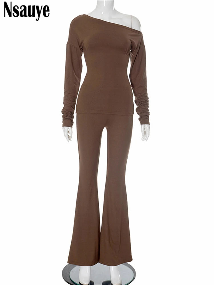 Nsauye Women Casual Basic Tracksuit Y2K 2024 Long Sleeve T Shirt Tops High Waisted Sexy Club Pants Two Piece Set 2024 Winter