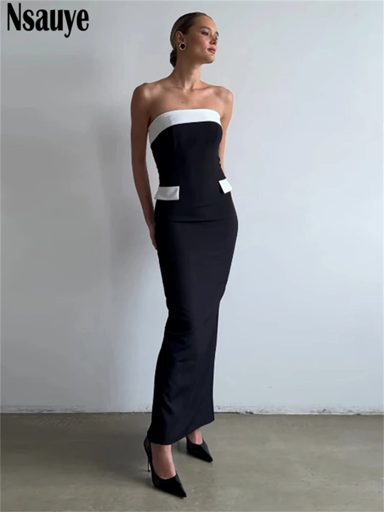Nsauye Elegant Strapless Dress Women Clothes New Fashion Bodycon Long Sexy Night Club Evening Party Off Shoulder Dress Summer