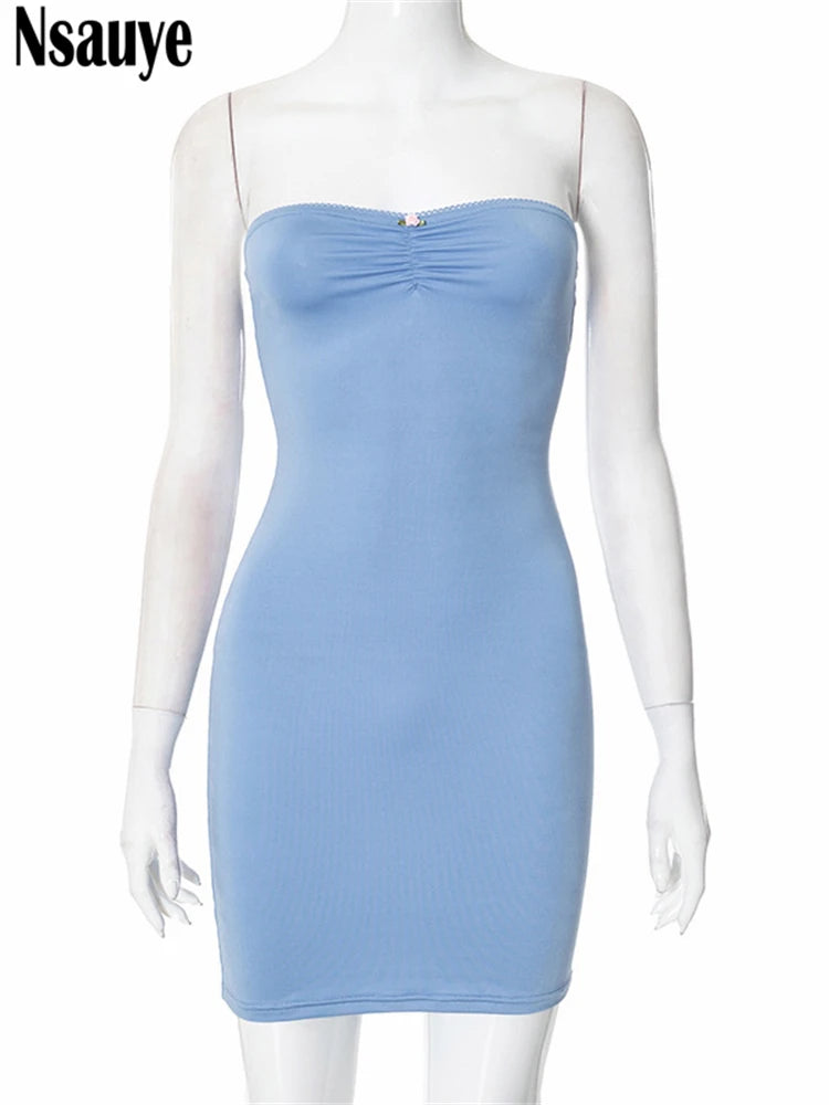 Nsauye Casual Summer Basic Fashion New Strapless Night Club Mini Short Dress Bodycon Evening Party Y2K Women Dress Elegant 2025