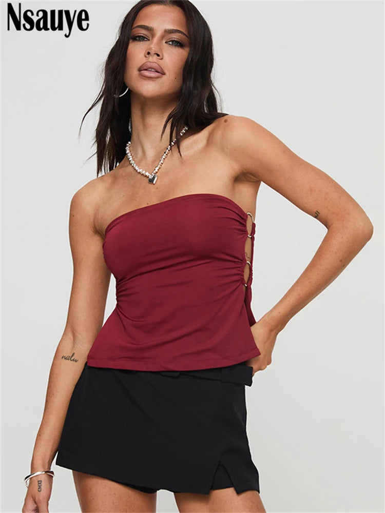 Nsauye 2025 Summer New Tank Women Tops Fashion Basic Sexy Sleeveless Streetwear Club Solid Sexy Casual Slim Crop Tops Clothing