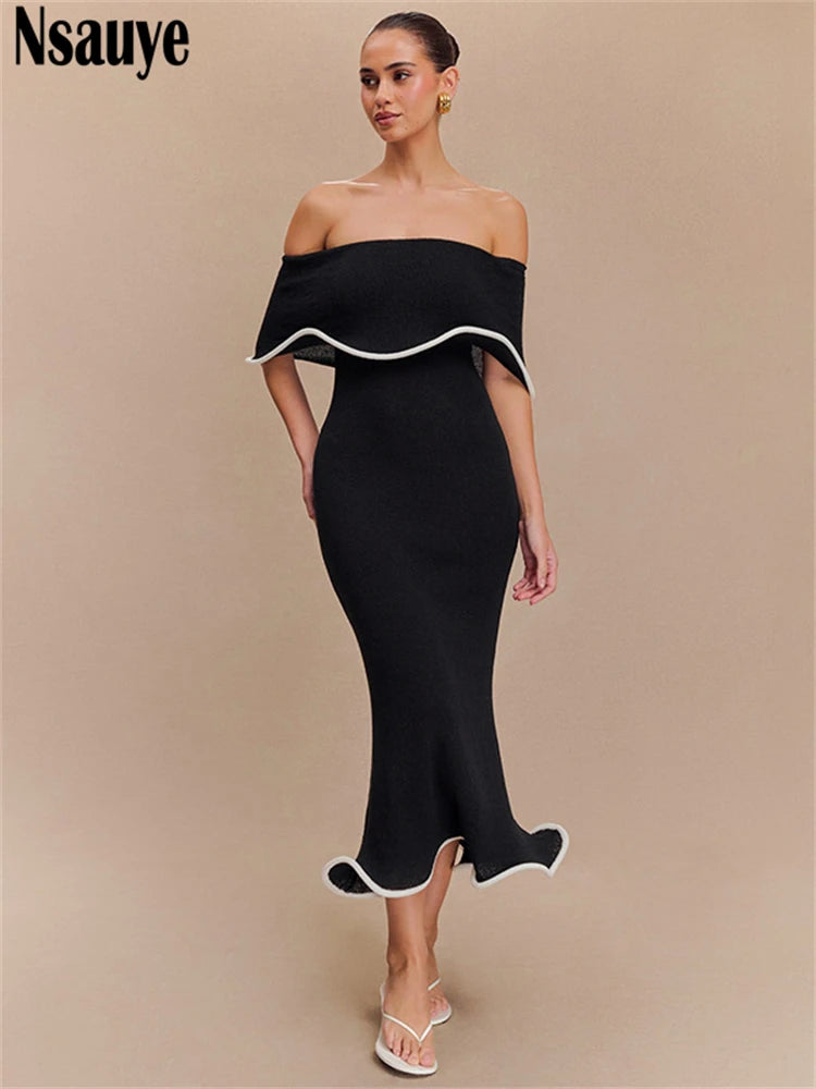 Nsauye Sexy Off Shoulder Women Long New Fashion Elegant Night Club Dress Summer Spring Clothes Evening Party Ruffles Dress 2025