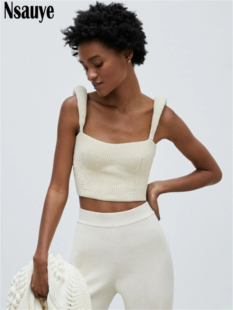 Nsauye New Fashion Women Sleeveless Knitted Sexy Night Club Mini Skinny Crop Tops Summer Vest Y2K T Shirt Party 2025 Tank Tops
