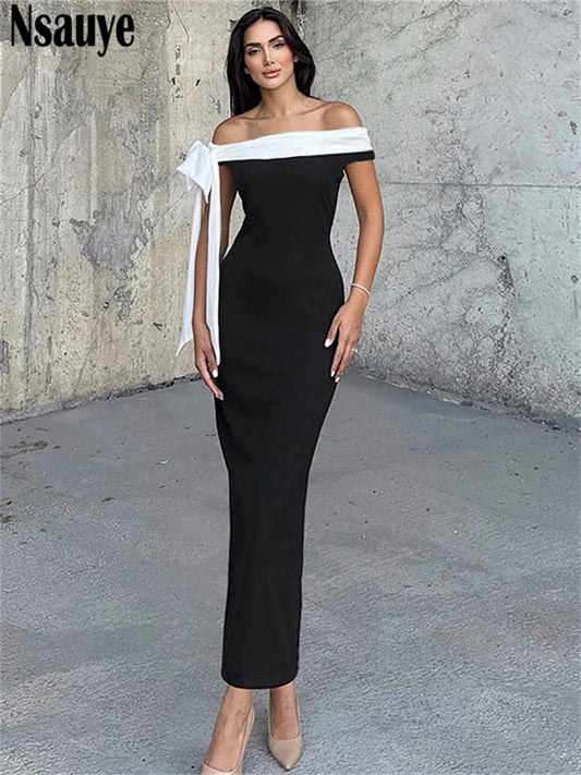 Nsauye Dress 2025 Women Party Elegant Long Sexy Night Club New Fashion Off Shoulder Lace Up Bodycon Summer Party Dress Clothes
