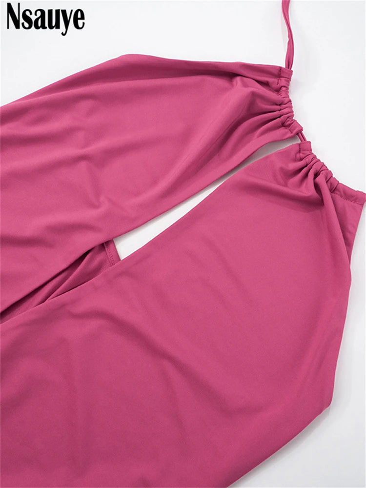 Nsauye Evening Party Short Dress Elegant Women Summer Clothes Outfits Halter Low Cut Out Casual Beach Sexy Night Club Dress 2025