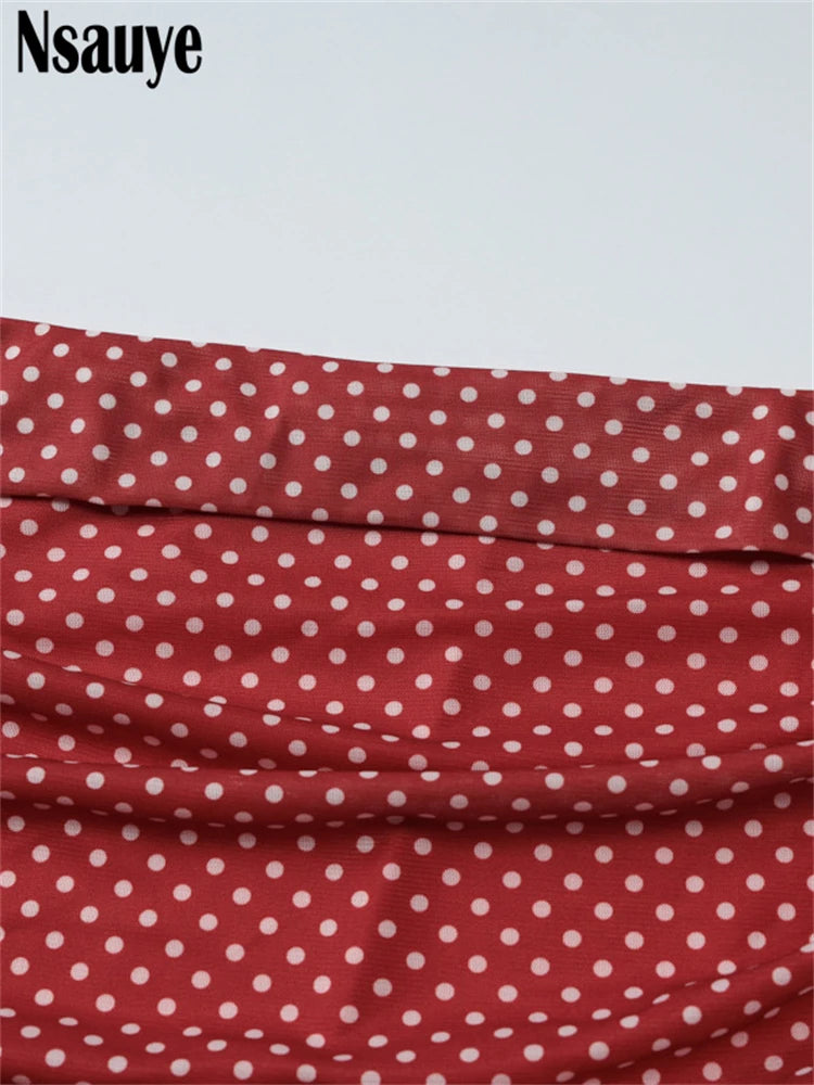 Nsauye Fashion Women Sleeveless Strapless Mini Dress Backless Dot Print Ruffles Short Dresses Summer Vacation Club Party 2025