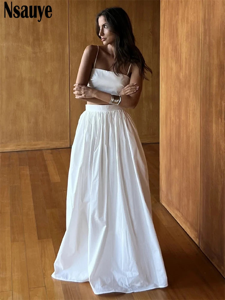 Nsauye Chic Elegant Women Sleeveless Mini Crop Tops Long A-Line Party Club Skirt Dress New In Matching Two Piece Set 2025 Summer