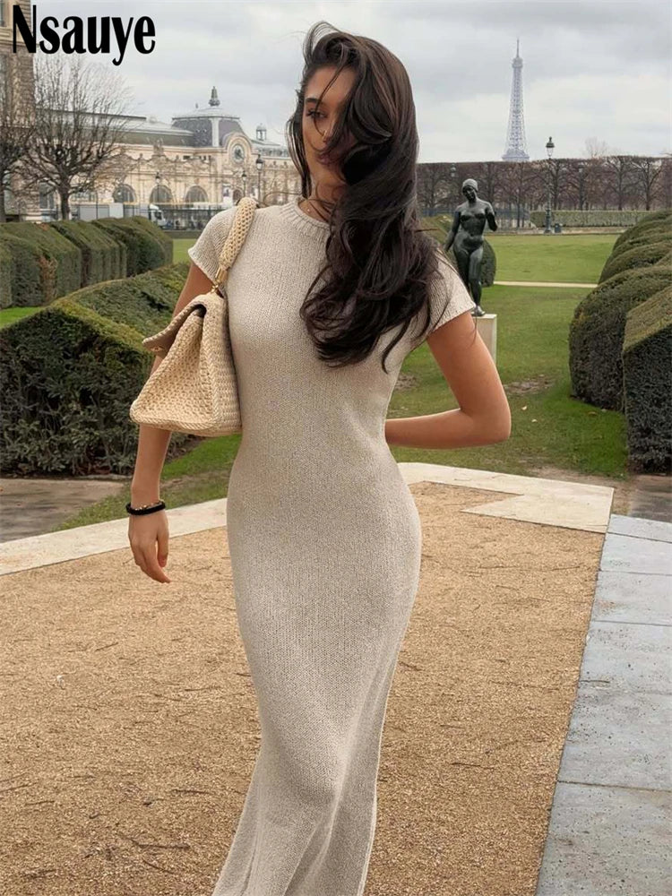 Nsauye Women Pullover Sexy Evening Party Knitted Night Club Dress Long Maxi Summer Sleeveless 2025 Casual Fashion Basic Dress
