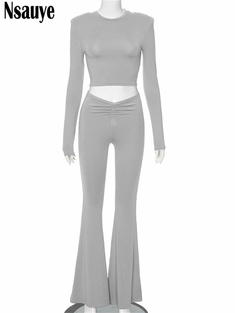 Nsauye Summer Casual Tracksuit Women 2024 Long Sleeve Basic Y2K Tops Long Low Waisted Sexy Fashion Pants Elegant Two Piece Set