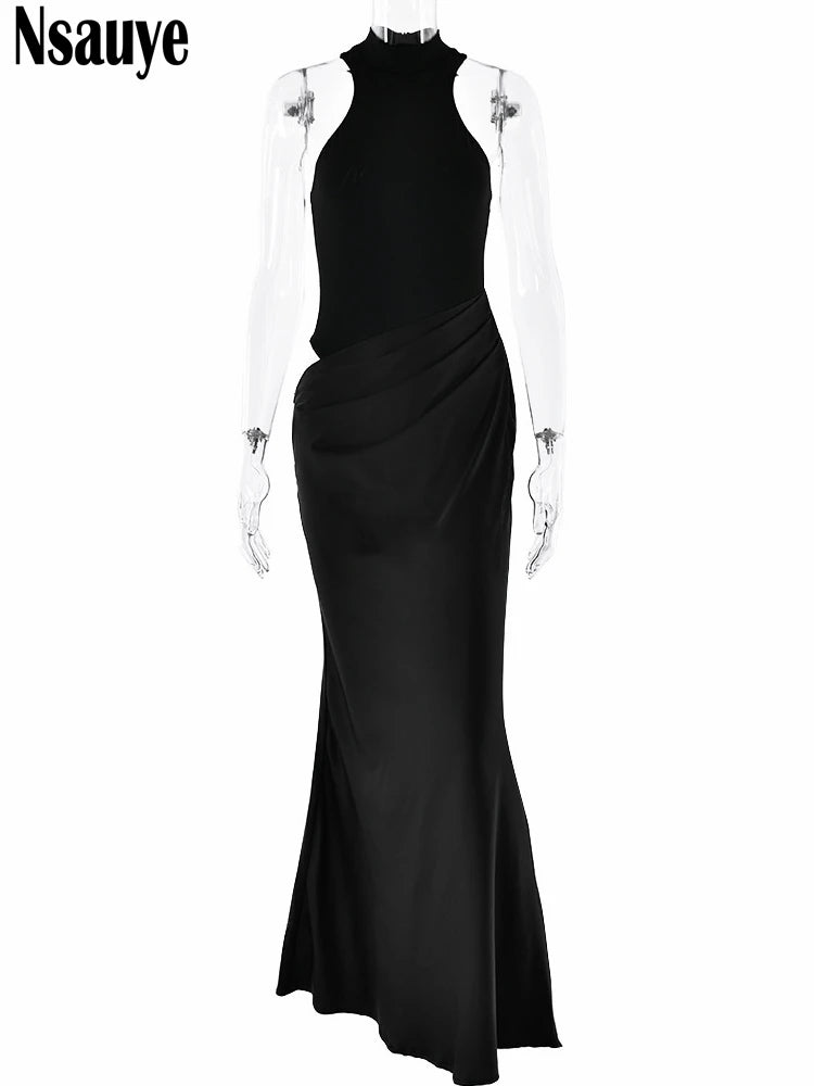 Nsauye Sexy Elegant Night Club Party Evening Dresses Outfits Women New Fashion Long Maxi Satin Off Shoulder Dress Summer 2024
