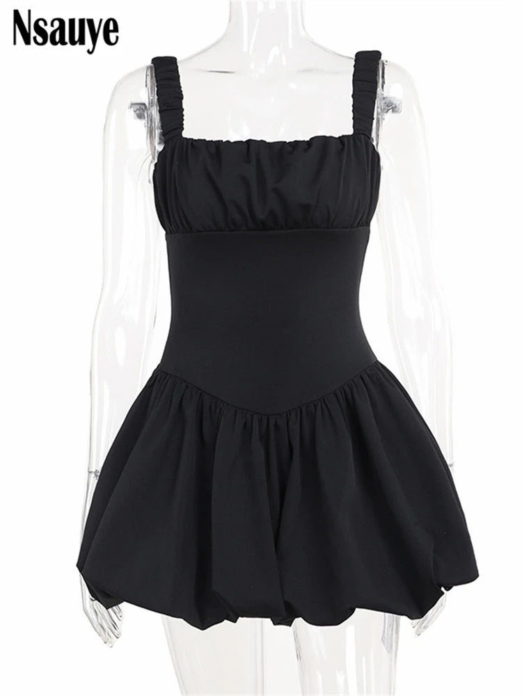 Nsauye Sexy Elegant Dress For Women 2024 New Fashion Ruched Night Club Sleeveless Off Shoulder Mini Summer Bodycon Party Dress