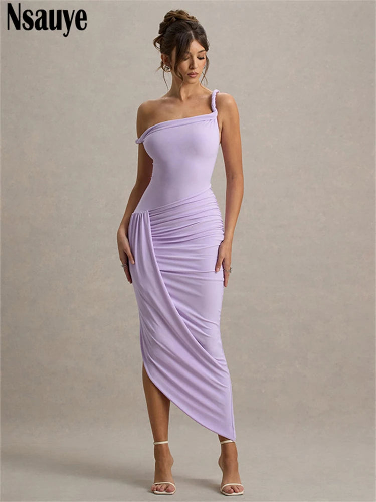 Nsauye Sexy Irregular Twisted Off Shoulder Women High Split Night Club Maxi Dress Evening Party Elegant Dress Long Summer 2025
