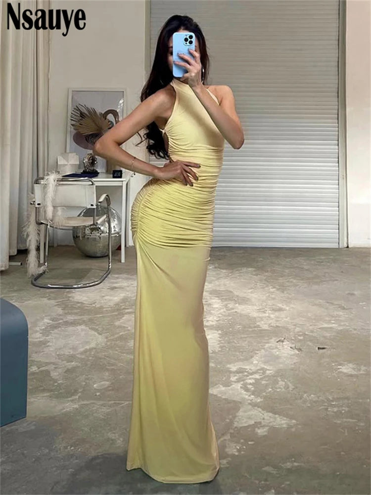 Nsauye Elegant Dress Women Chic Fashion Summer Clothes Outfits Off Shoulder Sexy Evening Party Clubwear Long Maxi Dress Lace Up