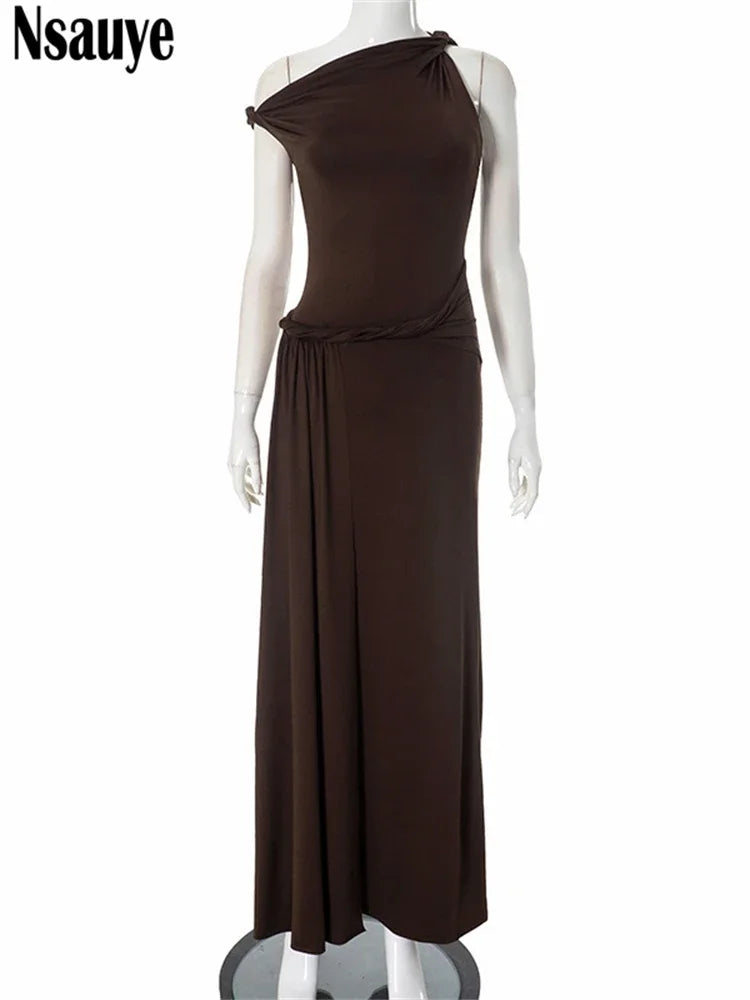 Nsauye Evening Dress 2025 Women Chic Twist Fashion Sexy Night Club New Fashion Elegant Low Waisted Long Sleeveless Party Dress