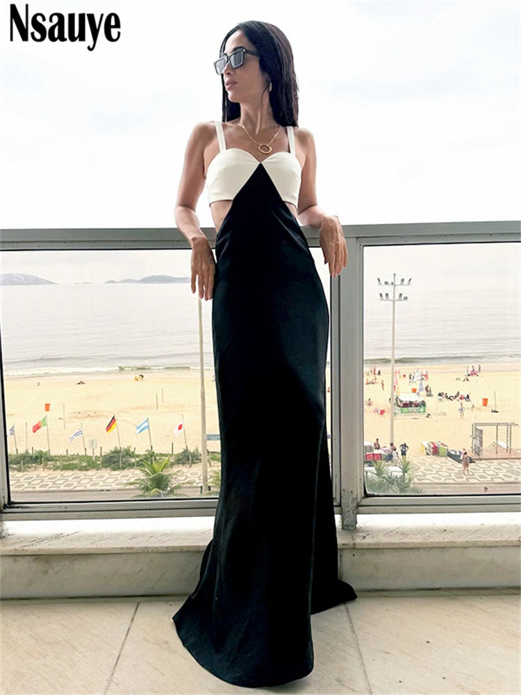 Nsauye New Fashion Sexy Cut Out Elegant Long Evening Party Night Clubwear Dress Long Women Summer 2025 Clothes Dress Pullover