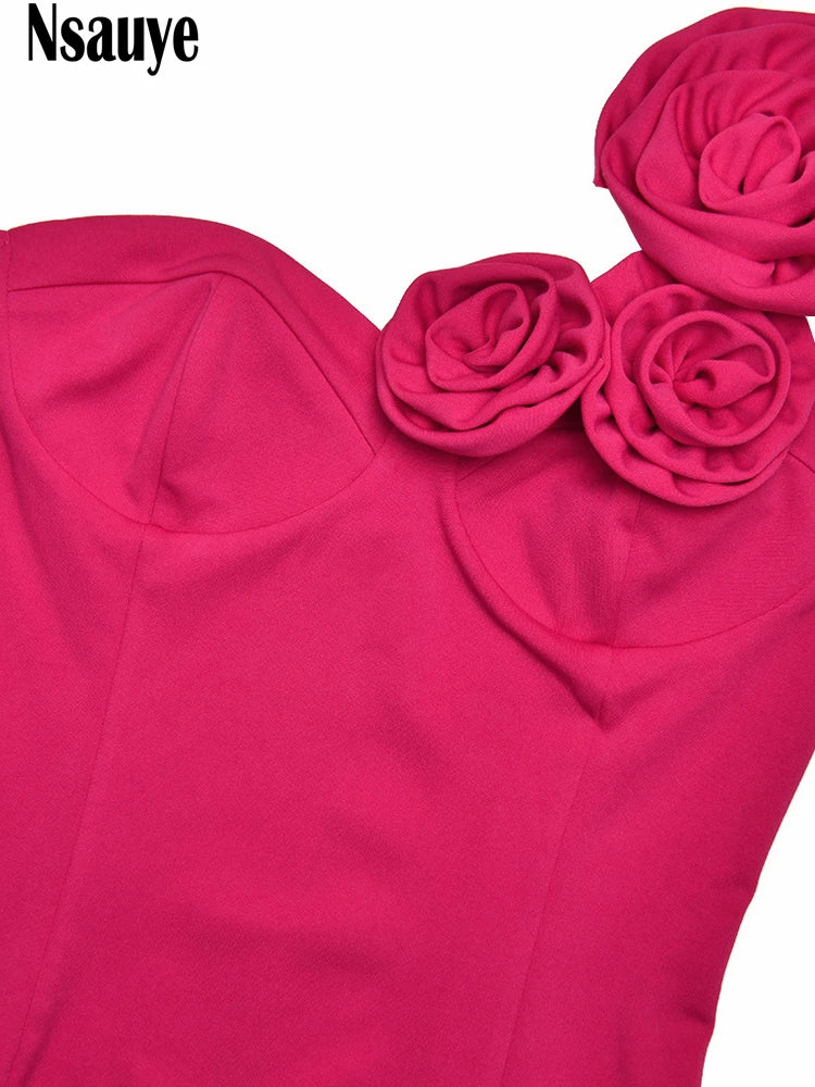 Nsauye Sexy Backless Mini Dresses Women Summer 2025 Sleeveless Strap Flower Solid Bodycon Dress Party Club Evening New Vestidos