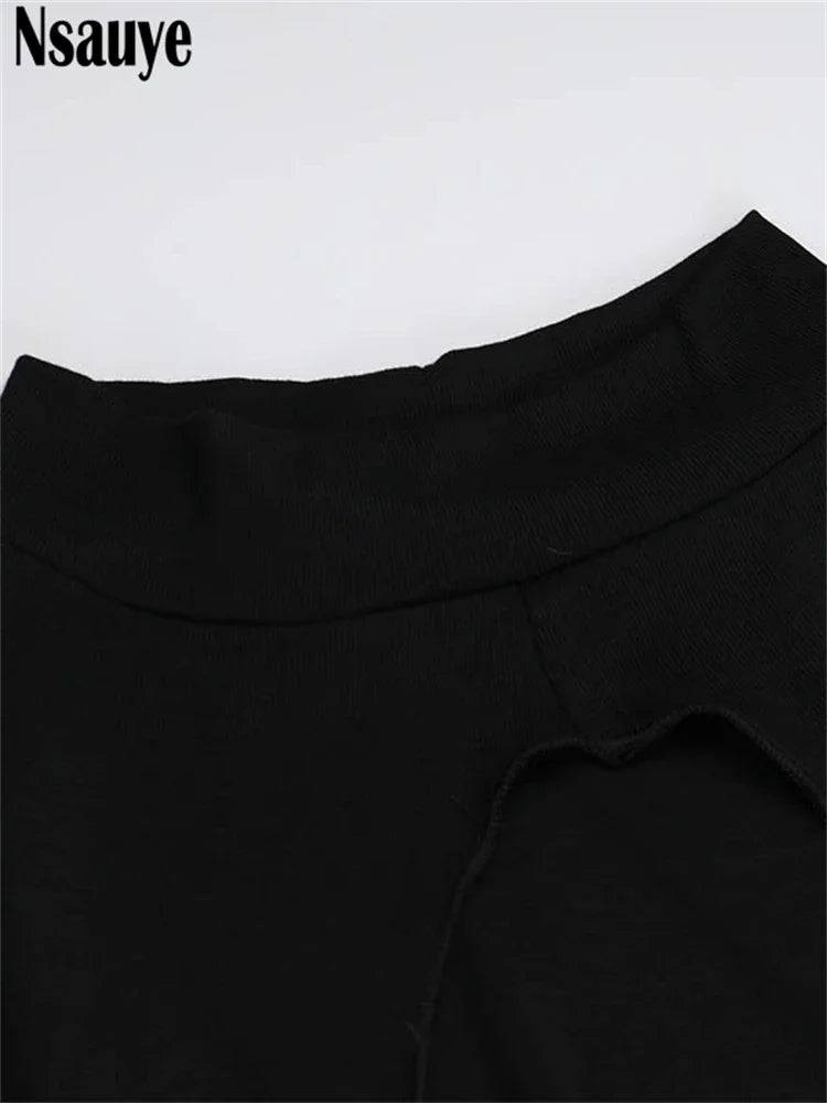 Nsauye Black Dress Chic Long Maxi Hollow Out New Fashion Sexy Night Club Elegant Bodycon Birthday Party Dress Women Clothes 2024