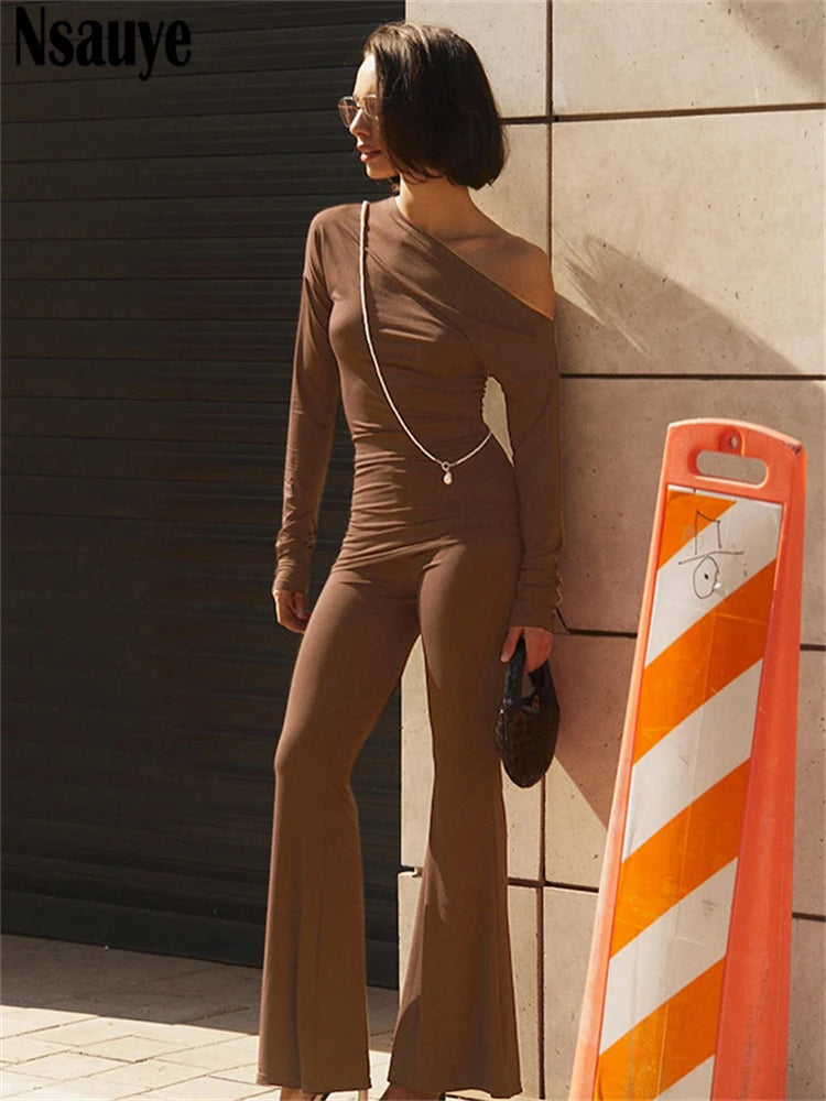 Nsauye Women Casual Basic Tracksuit Y2K 2024 Long Sleeve T Shirt Tops High Waisted Sexy Club Pants Two Piece Set 2024 Winter