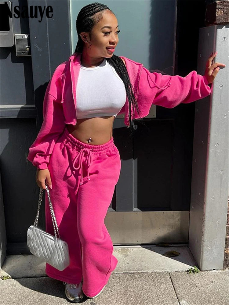 Nsauye Women Casual Tracksuit Y2K Long Sleeve Mini Sweatshirt Cardigans Hoodies Tops Fashion Winter Pants Two Piece Set 2024