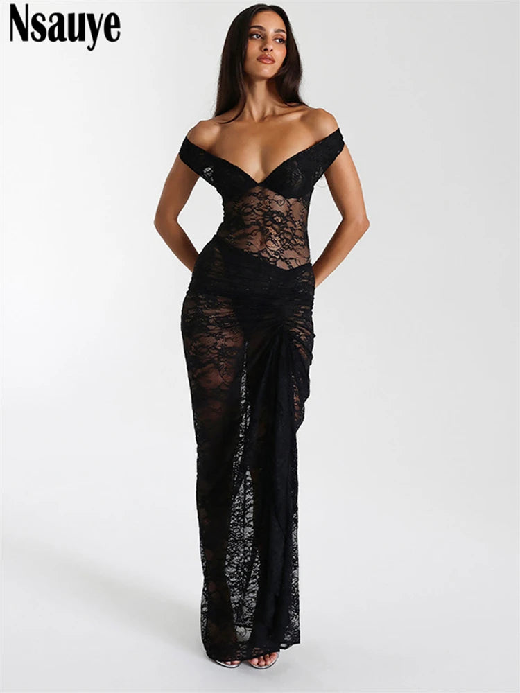 Nsauye Sexy Off Shoulder Night Club Fashion Women Bodycon Tops Long Ruched Low Waisted Skirt Party Two Piece Set Summer Elegant